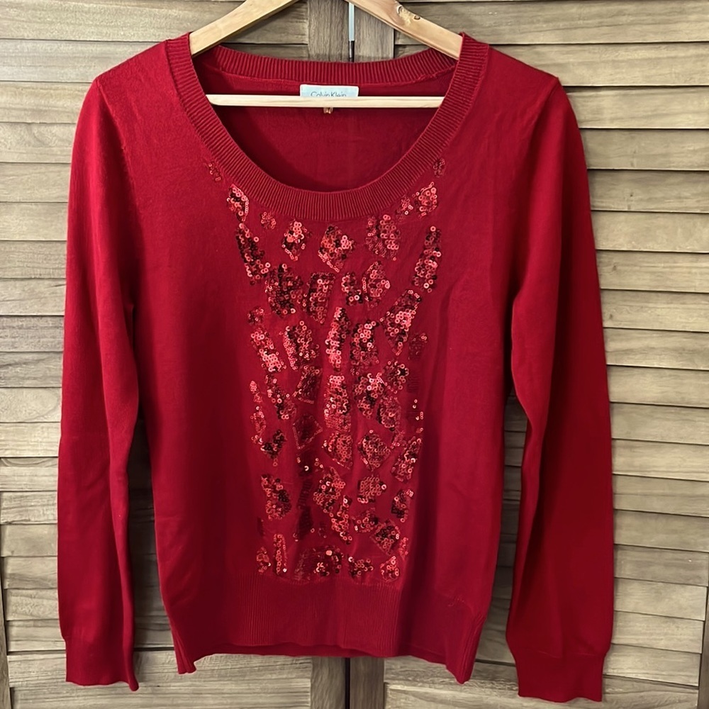 Calvin Klein Wool Red Sequins Sweater size M